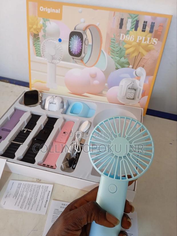 D96 Plus Smartwatch With Mini Hand Fan Earbud Set - Blue photo 9