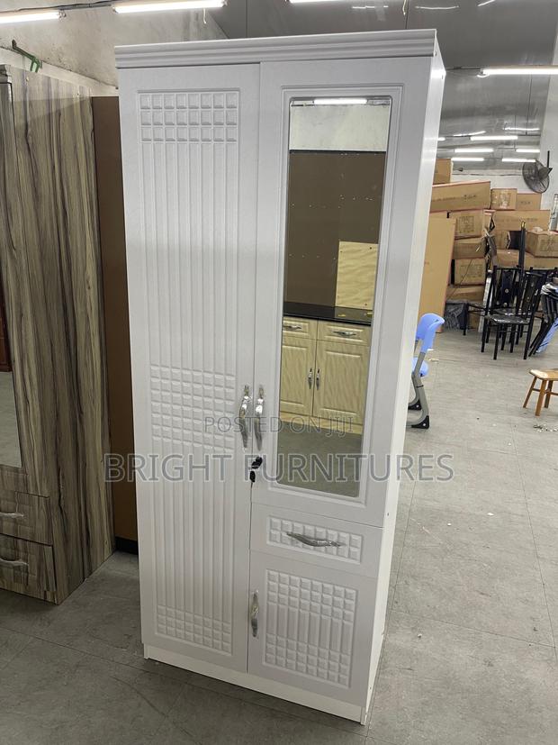 Solid Wooden Design 2 Door Wardrobe With Drawer and Mirror · Photo 3