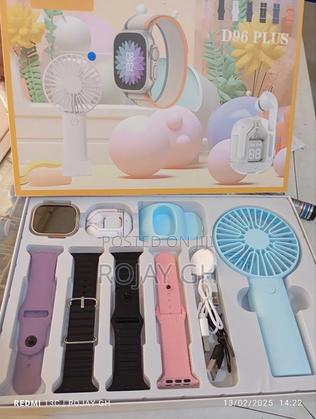 D96 Ultra Smart Watch, Earbud Rechargeable Fan - Blue photo 3