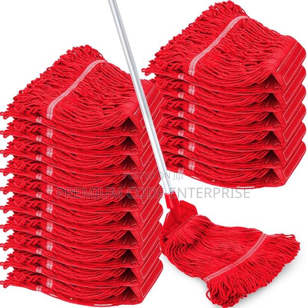 Industrial Cotton Wet Mop With Long Handle, Red · Photo 4