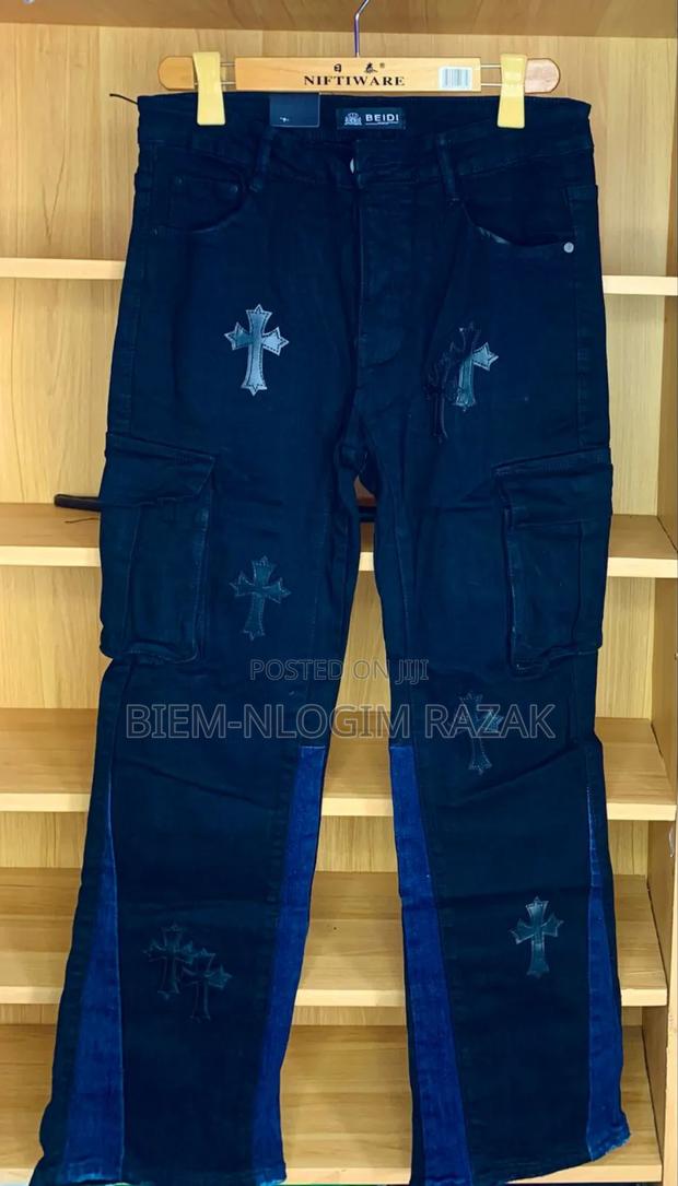 High Quality Chrome Heart Black Baggy Flared Jeans Available