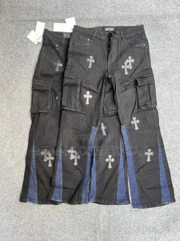 High Quality Chrome Heart Black Baggy Flared Jeans Available