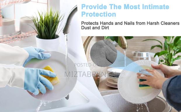 1 Pair Household Reusable Gloves - Blue & White Color photo 2
