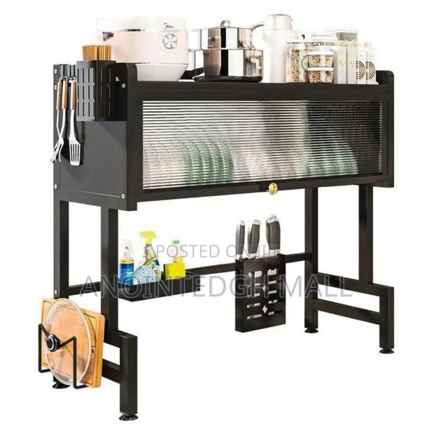 Dish Rack With Glass Doors - Black