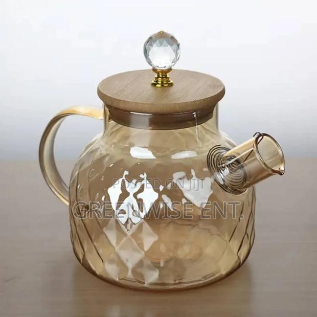 Elegant Glass Teapot With Wooden Lid Crystal Knob photo 2
