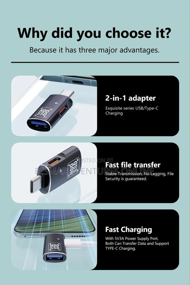 2in1 Usb-C Type-C to Usb 3.0 Female Otg Dc Power Adapter photo 5