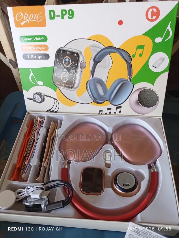 D-P9 Smart Watch With Bt Mini Speaker P9 Headphone - Red photo 3