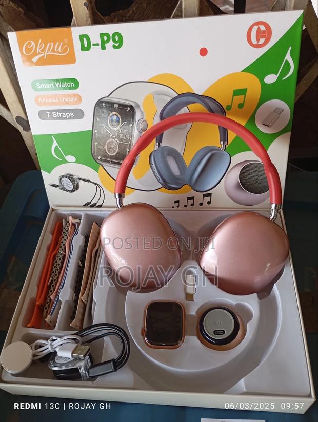 D-P9 Smart Watch With Bt Mini Speaker P9 Headphone - Red photo 4