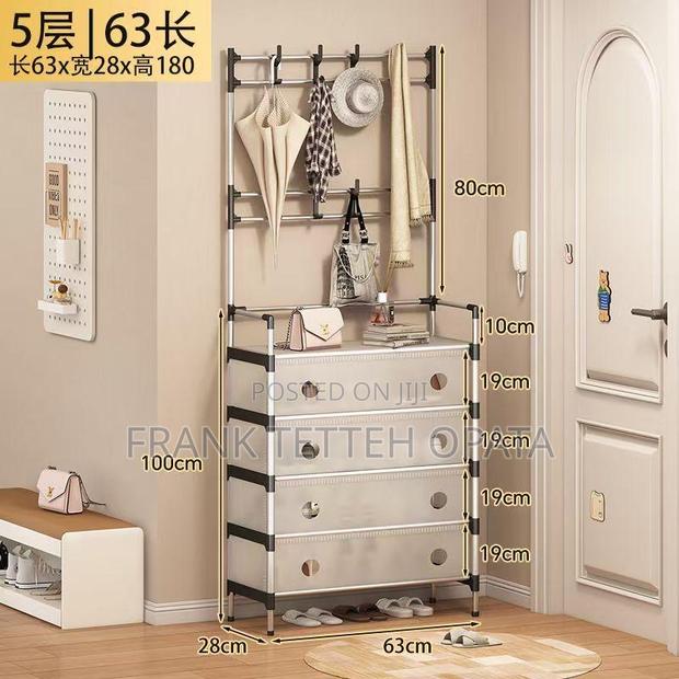 5 Tier Metal Shoes Shelf With Hooks Cover for Entryway photo 3