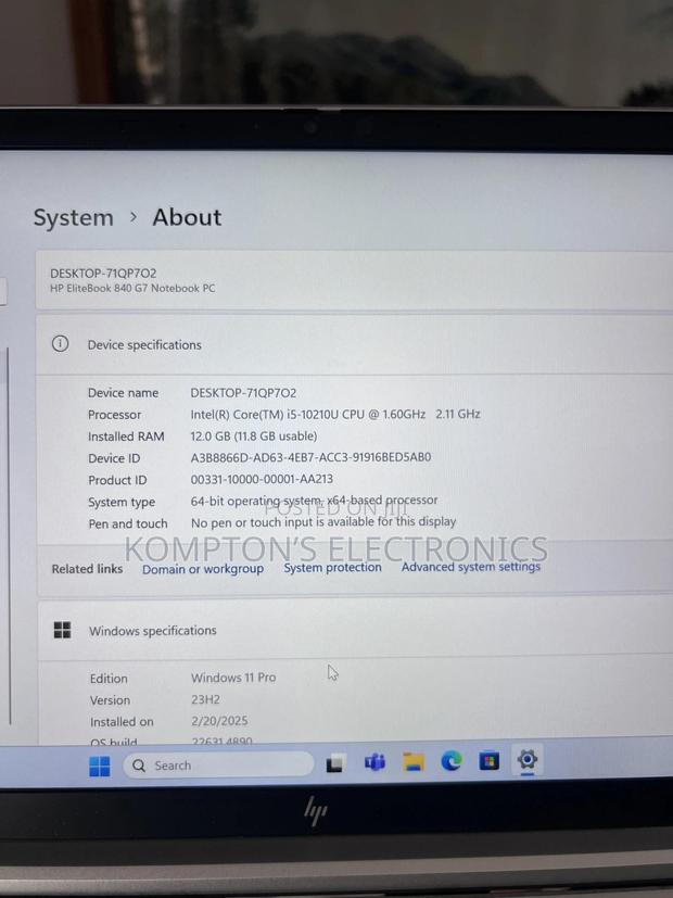 Laptop HP EliteBook 840 G7 12GB Intel Core I5 SSD 256GB photo 4