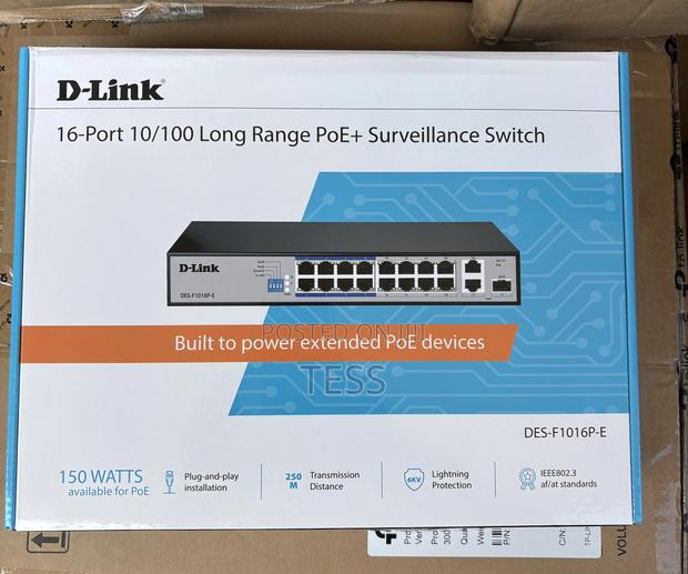 D-Link 16-Port 10/100 Poe+ Surveillance Switch Des-F1016p-E · Photo 3