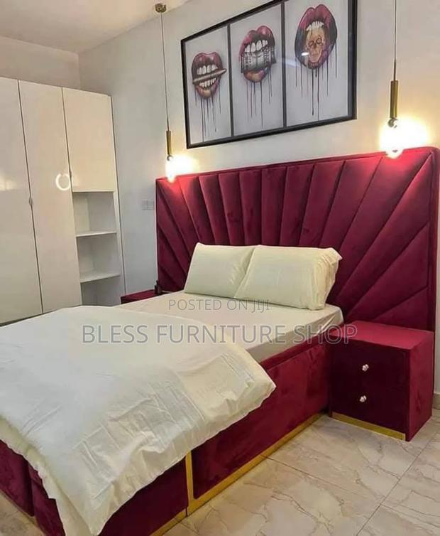Red and Gold Queen Size Bed Frame With Side Drawers · Photo 1