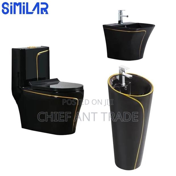 Toilet Seat Wc With Basin Black and Gold W652s + HGB-1 · Photo 4