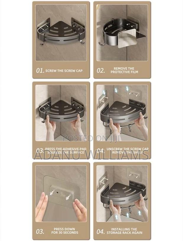2 Tiers Triangle Bathroom Shelves With Hooks Towel Bar · Photo 4