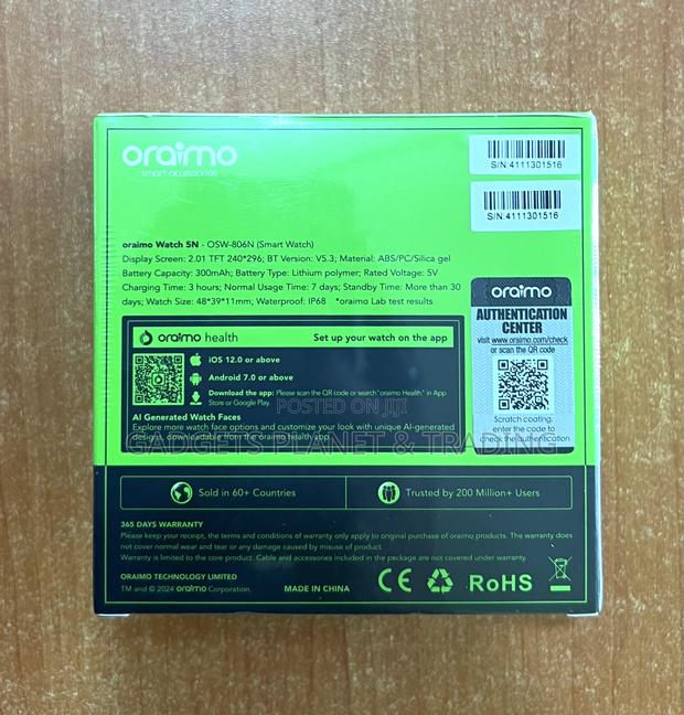 Oraimo Watch 5n 2.01'' Tft Ip68 Smart Watch | Osw-806n · Photo 4
