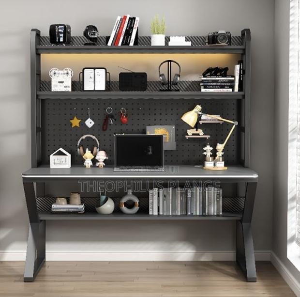 Double Decker Study Table With 2 Shelves and Pegboard. · Photo 4