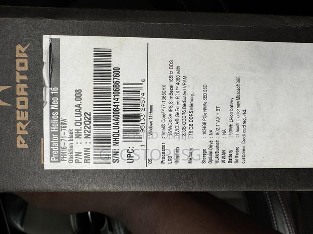 New Laptop Acer Predator Helios Neo 16 16GB Intel Core I7 SSD 1T
