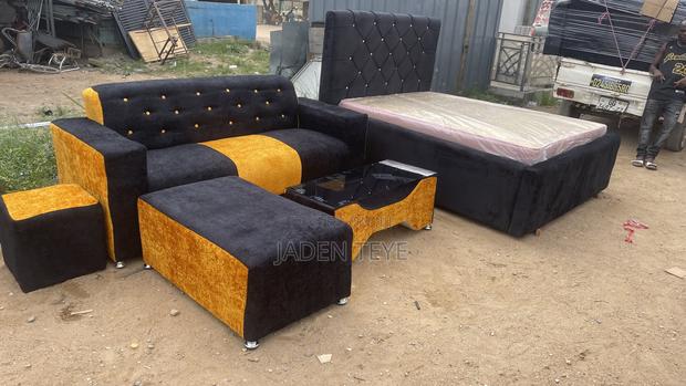 Black and Gold Fabric 3 in Set Doable Bed With Mattress photo 2