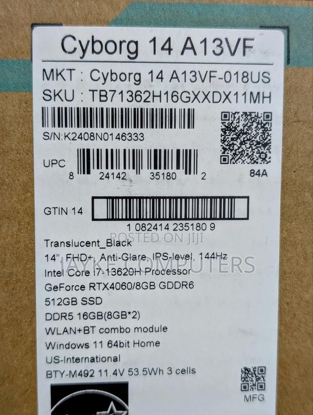 New Laptop MSI Cyborg 14 16GB Intel Core I7 SSD 512GB photo 3