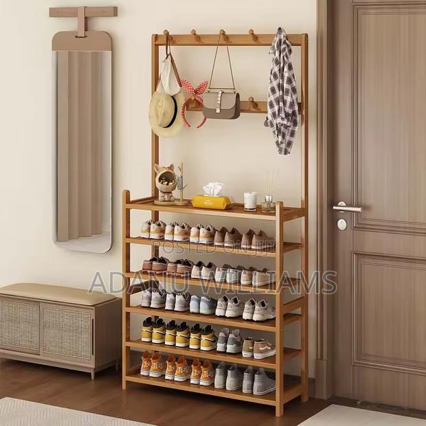 Modern Multi-Layer Integrated Bamboo Shoe Hat Rack · Photo 2