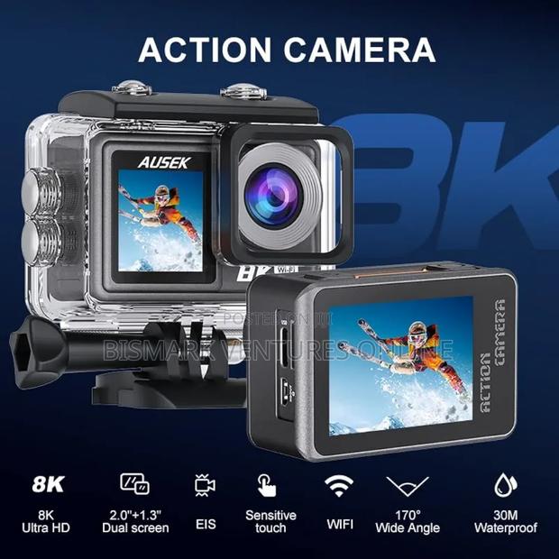 Ausek Pro Action 8k Uhd Camera With 50mp Photo Dual Screen. photo 2