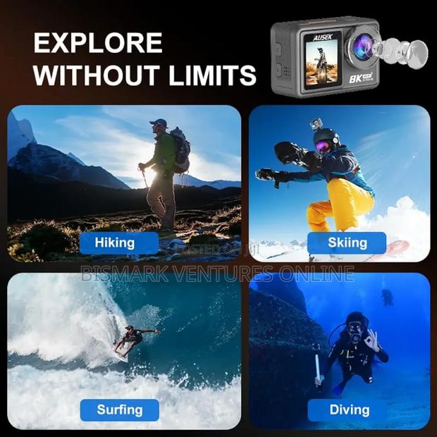 Ausek Pro Action 8k Uhd Camera With 50mp Photo Dual Screen. photo 10