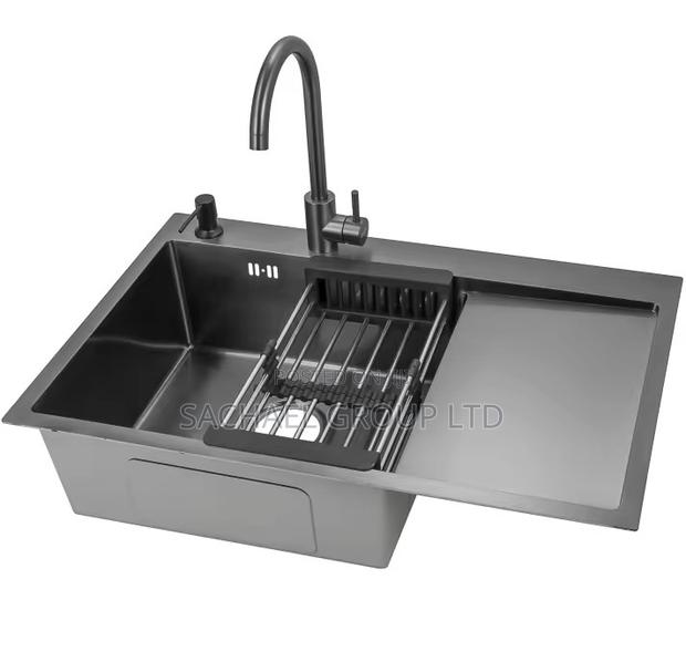 Black Single Bowl Arm, Kitchen Sink With Faucet · Photo 2