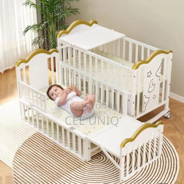 Wooden Cot or Crib With Net, Mattress and Cot Bumper Set photo 3