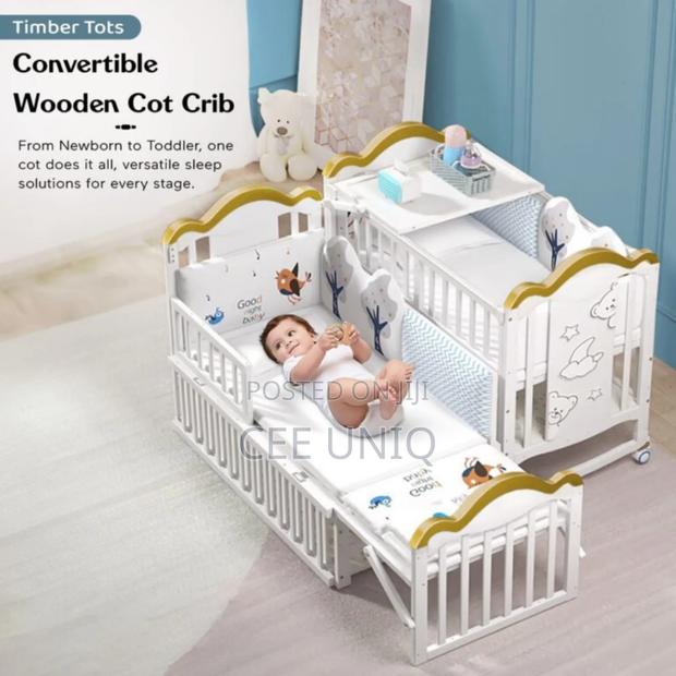 Wooden Cot or Crib With Net, Mattress and Cot Bumper Set photo 4