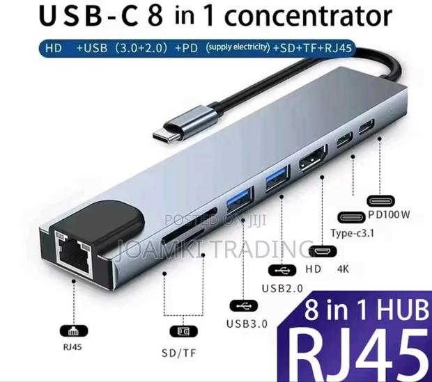 8 In 1 Usb C Hub 3.0 Splitter 4 Laptop, Pd Sd Tf Rj45 Hdmi