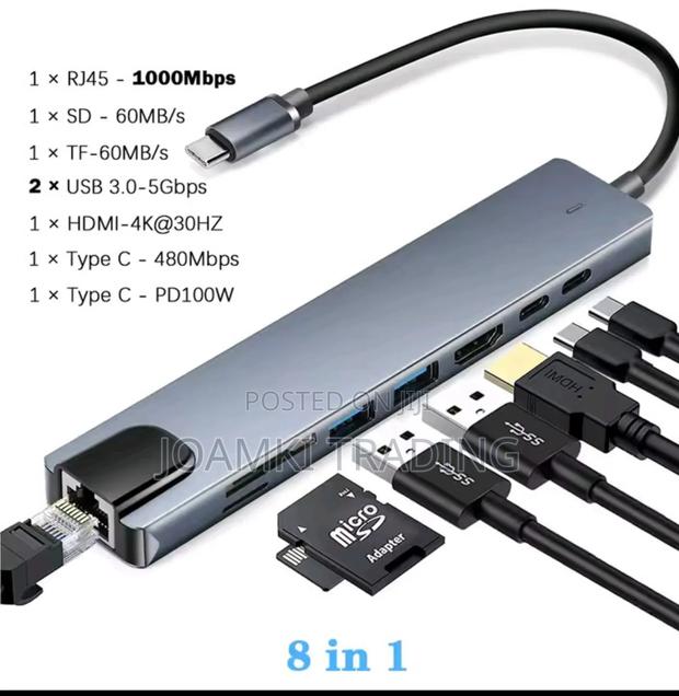 8 In 1 Usb C Hub 3.0 Splitter 4 Laptop, Pd Sd Tf Rj45 Hdmi photo 7