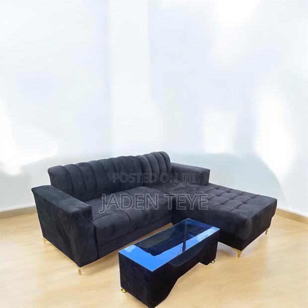 Black Fabric L Sharp With Center Table (Free Delivery)