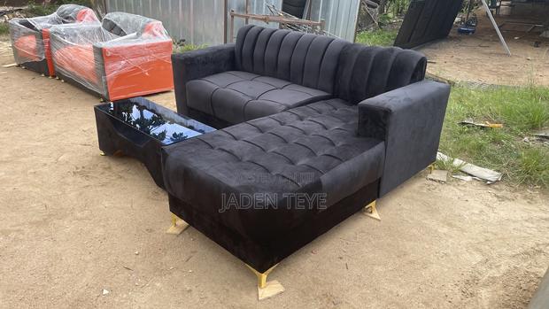 Black Fabric L Sharp With Center Table (Free Delivery) photo 2