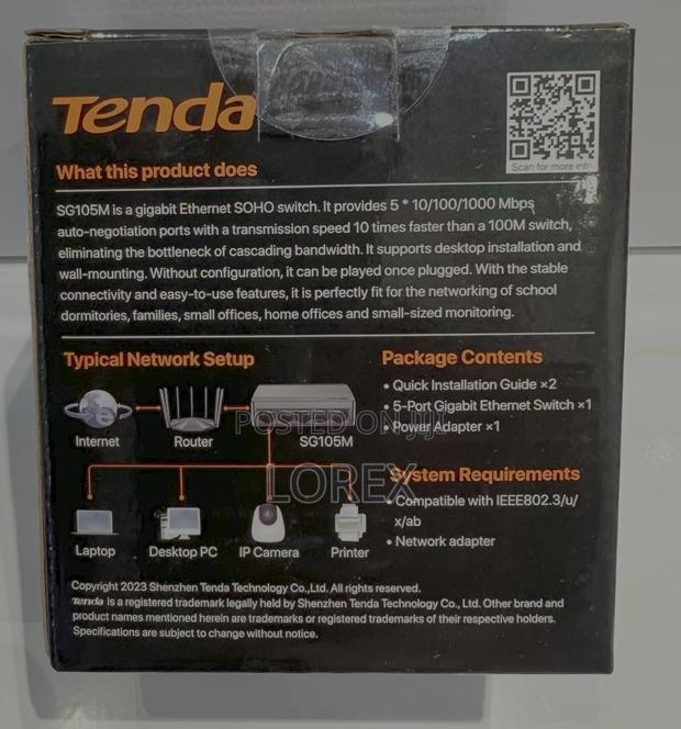 Tenda 5 Port Gigabit Ethernet Switch 10/100/1000 MBPS Sg105m · Photo 4