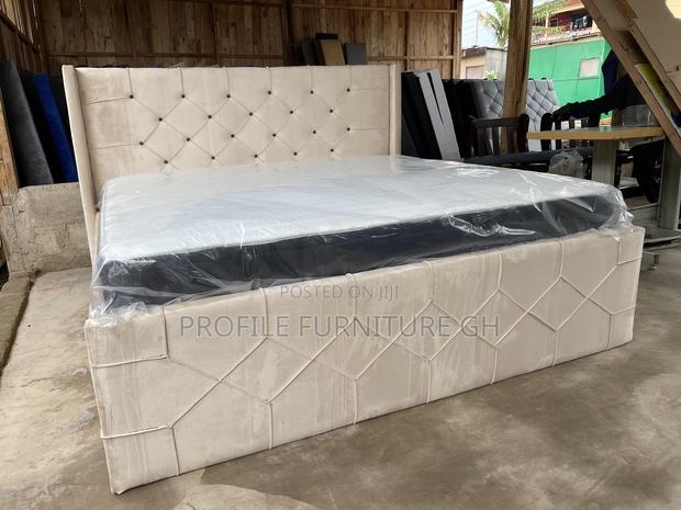 Suede Cream Queen Bedframe With Mattress// Durable And Luxurious