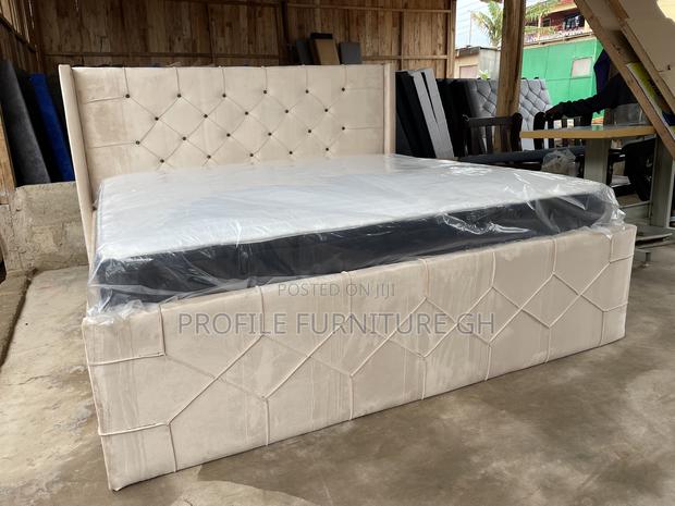 Suede Cream Queen Bedframe With Mattress// Durable And Luxurious photo 2