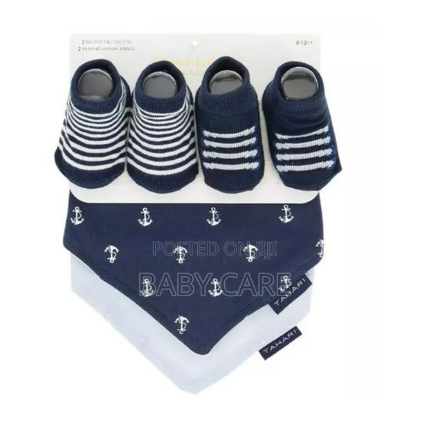 Baby Infant Boy Cotton Bib and Sock Set.