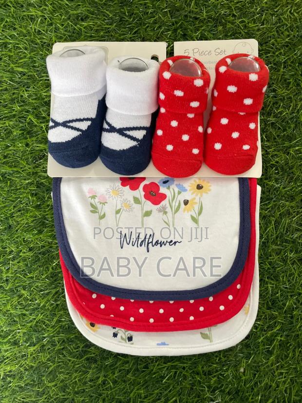 Baby Infant Girl Cotton Bib and Sock Set 5pk,