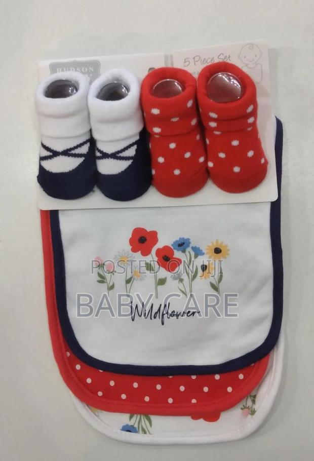 Baby Infant Girl Cotton Bib and Sock Set 5pk, photo 2