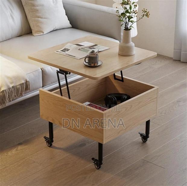 Wooden Coffee Table With Folding Top, Mobile With Wheels · Photo 4