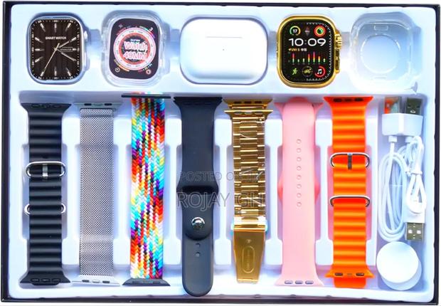 H39 Ultra 12-in-2 Smart Watches Set, Airpod 7 Straps -Gold photo 2