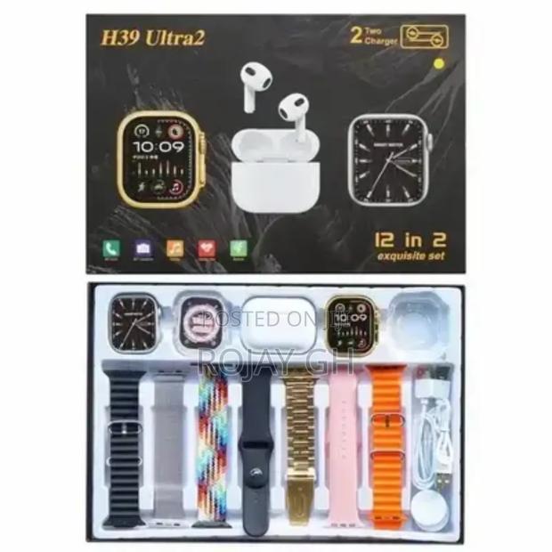 H39 Ultra 12-in-2 Smart Watches Set, Airpod 7 Straps -Gold photo 3