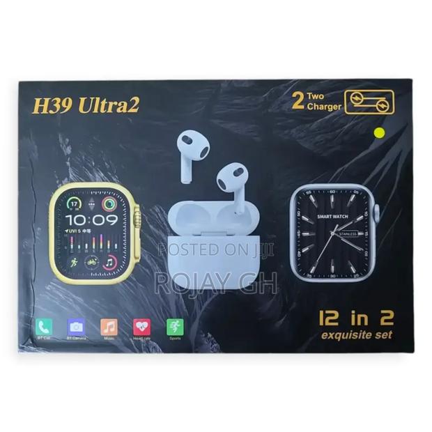 H39 Ultra 12-in-2 Smart Watches Set, Airpod 7 Straps -Gold photo 6