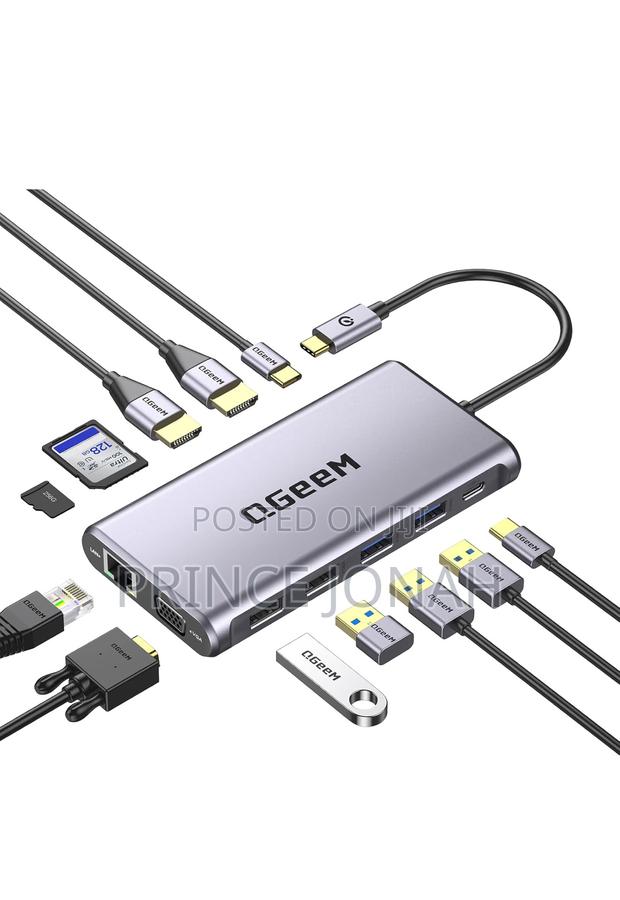 Usb C Docking Station, Qgeem 12 in 1 Triple Display Hub
