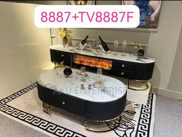 Marble Centre Table and Tv Stand Electric Fireplace · Photo 2