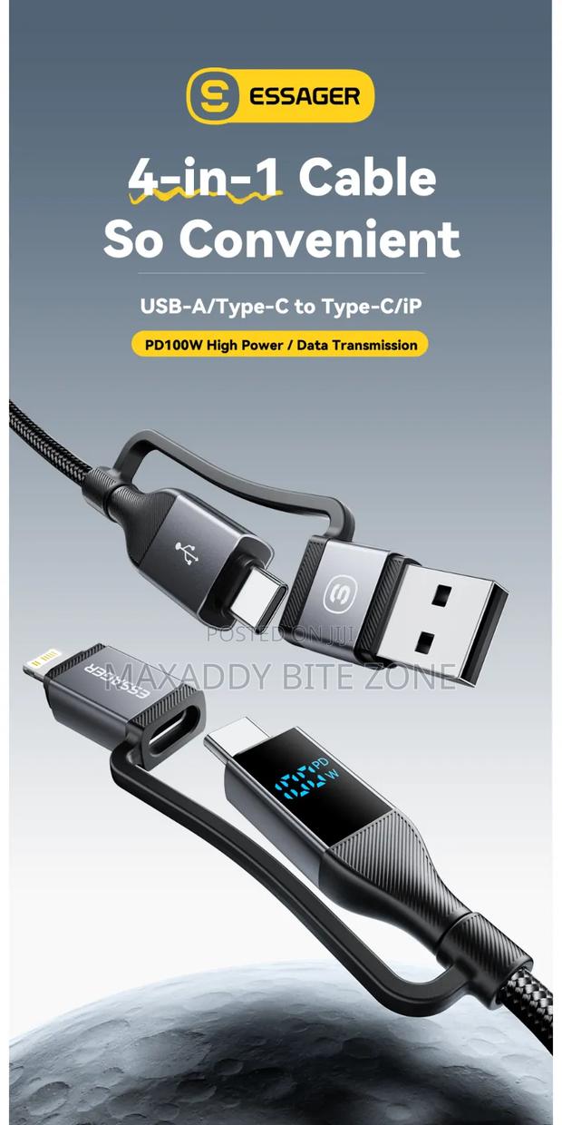 2m Essager 4 In 1 Digital Display Usb Cable Type C100w Pd