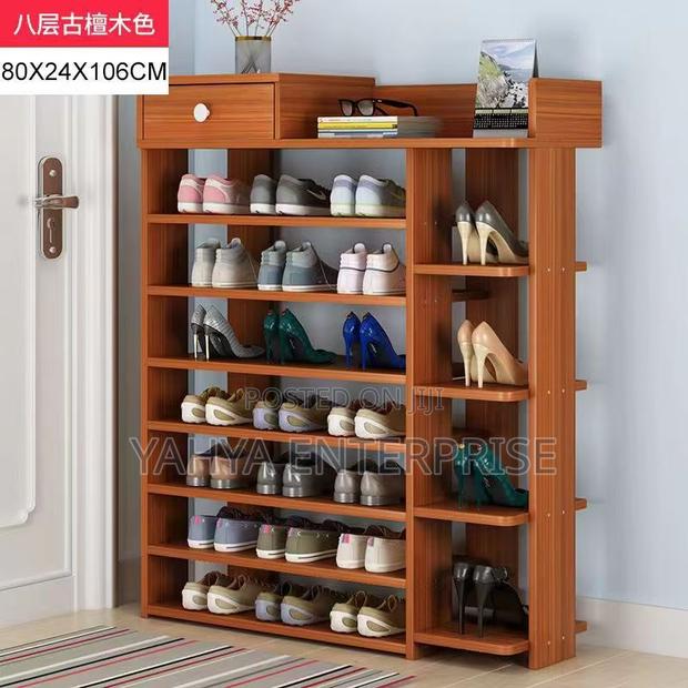 Wooden 7 Tier Shoe Rack With Mini Top Drawer - Brown · Photo 2