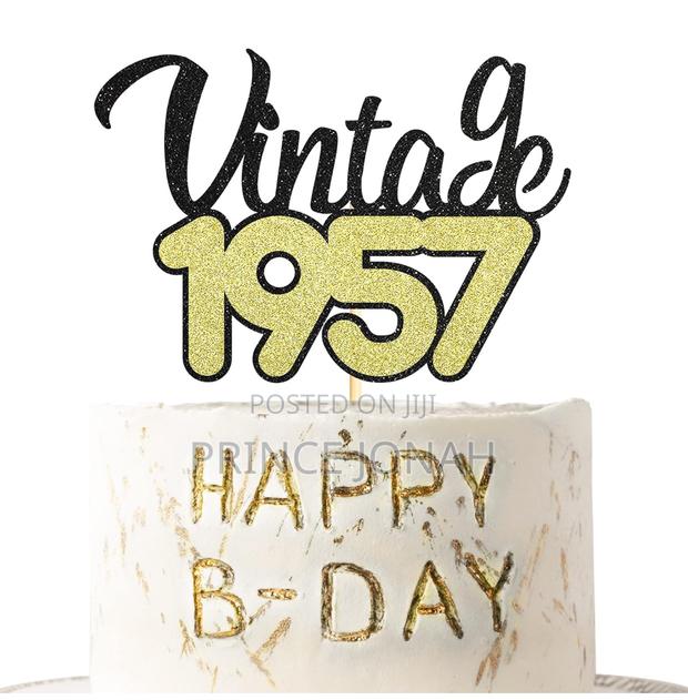 Sotpot 66th Cake Topper Black Gold Glitter Vintage 1957 · Photo 3