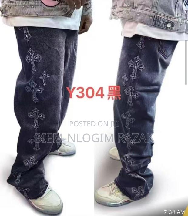 High Quality Diamond Stones Chrome Heart Baggy Jeans
