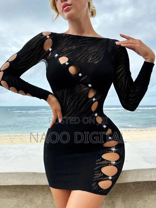 Hot Rhinestone Decor Jacquard Fishnet Dress photo 3